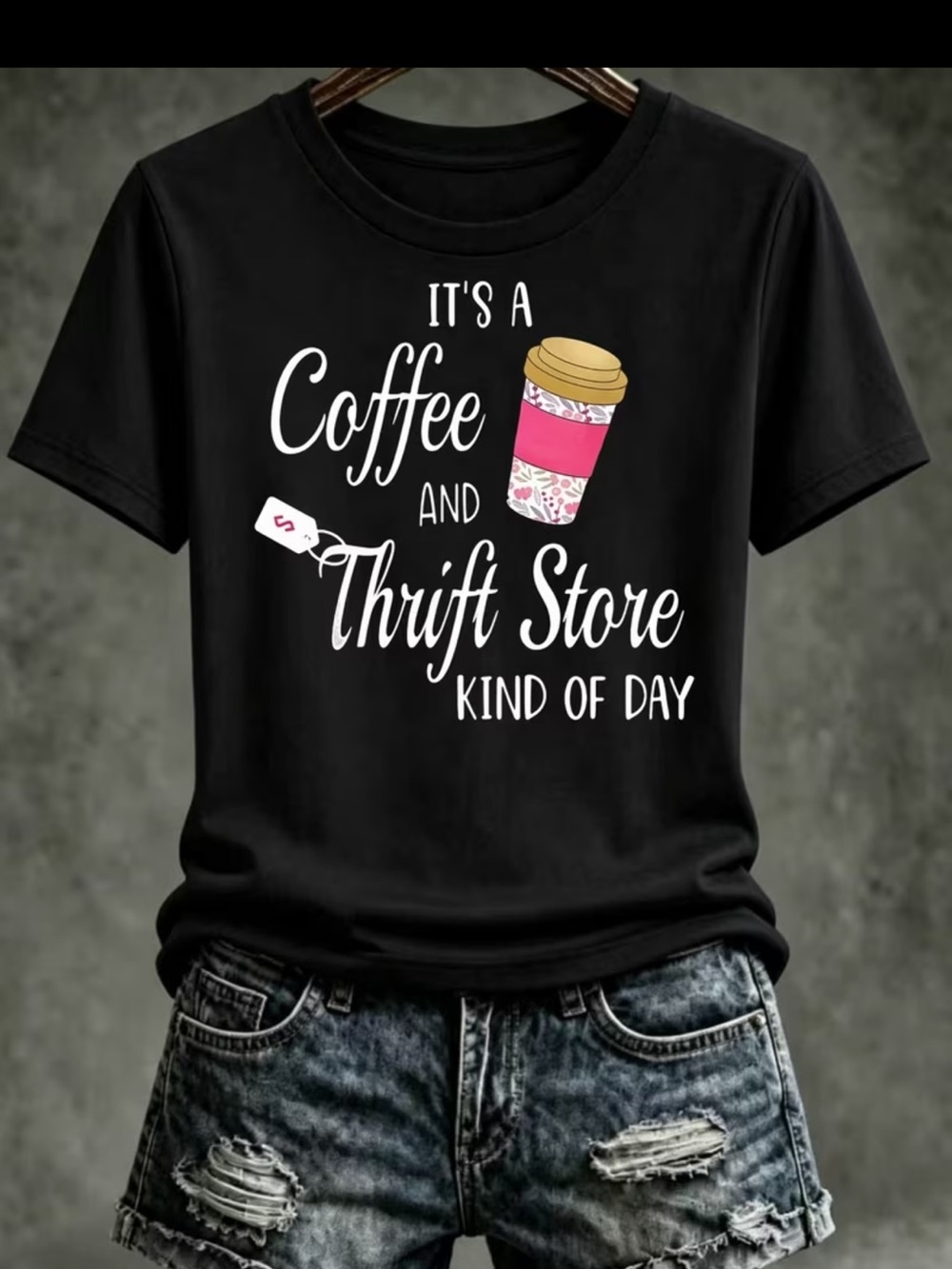 Women’s Black “Coffee & Thrift Store Kinda Day” Graphic T-shirt. Size XXL